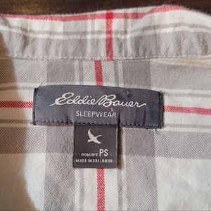 Eddie Bauer Sleepwear - Off White button up Plaid Flannel Sleepshirt - Size PS